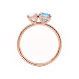 CELESTE - Toi Et Moi Chatham® Aqua Spinel Emerald & Lab Diamond Pear Cut Ring 18k Rose Gold