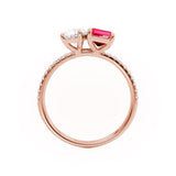 CELESTE - Toi Et Moi Chatham® Ruby Emerald & Lab Diamond Pear Cut Ring 18k Rose Gold