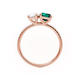 CELESTE - Toi Et Moi Chatham® Green Emerald & Lab Diamond Pear Cut Ring 18k Rose Gold