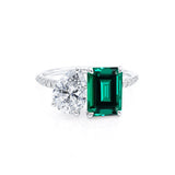 CELESTE - Toi Et Moi Chatham® Green Emerald & Lab Diamond Pear Cut Ring 950 Platinum