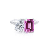 CELESTE - Toi Et Moi Chatham® Pink Sapphire Emerald & Lab Diamond Pear Cut Ring 18k White Gold