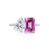 CELESTE - Toi Et Moi Chatham® Pink Sapphire Emerald & Lab Diamond Pear Cut Ring 18k White Gold