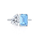 CELESTE - Toi Et Moi Chatham® Aqua Spinel Emerald & Lab Diamond Pear Cut Ring 950 Platinum