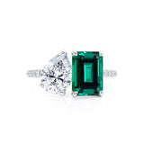 CELESTE - Toi Et Moi Chatham® Green Emerald & Lab Diamond Pear Cut Ring 950 Platinum