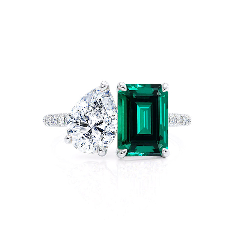 CELESTE - Toi Et Moi Chatham® Green Emerald & Lab Diamond Pear Cut Ring 950 Platinum