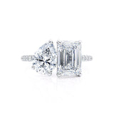 CELESTE - Toi et Moi Emerald & Pear Diamond Band Ring 18k White Gold Engagement Ring Lily Arkwright