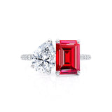 CELESTE - Toi Et Moi Chatham® Ruby Emerald & Lab Diamond Pear Cut Ring 950 Platinum
