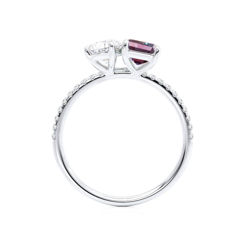 CELESTE - Toi Et Moi Chatham® Alexandrite Emerald & Lab Diamond Pear Cut Ring 18k White Gold