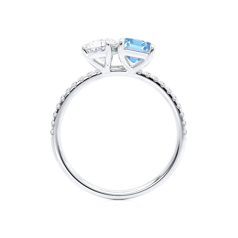 CELESTE - Toi Et Moi Chatham® Aqua Spinel Emerald & Lab Diamond Pear Cut Ring 950 Platinum