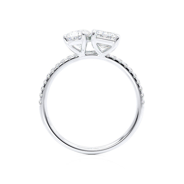 CELESTE - Toi et Moi Emerald & Pear Diamond Band Ring 950 Platinum Engagement Ring Lily Arkwright