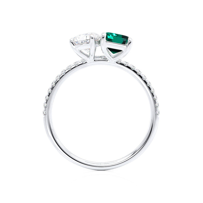CELESTE - Toi Et Moi Chatham® Green Emerald & Lab Diamond Pear Cut Ring 950 Platinum