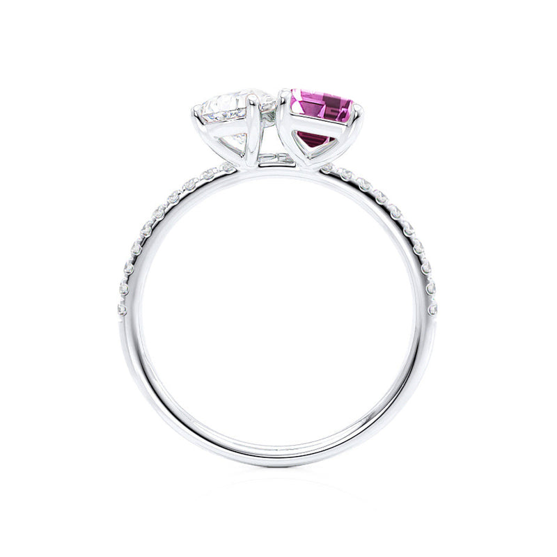 CELESTE - Toi Et Moi Chatham® Pink Sapphire Emerald & Lab Diamond Pear Cut Ring 18k White Gold
