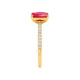 CELESTE - Toi Et Moi Chatham® Ruby Emerald & Lab Diamond Pear Cut Ring 18k Yellow Gold