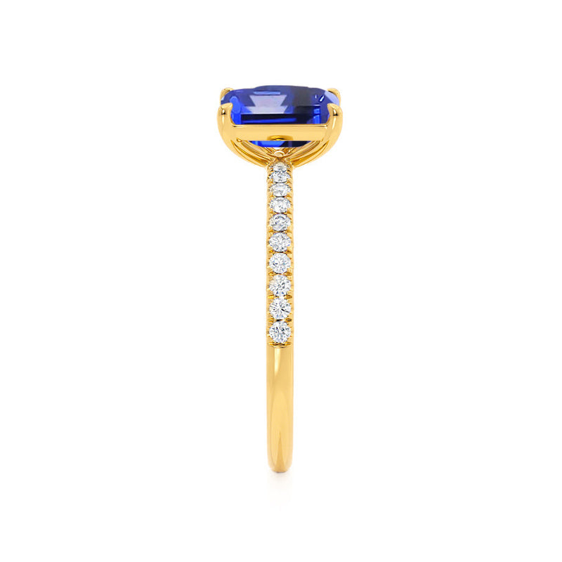 CELESTE - Toi Et Moi Chatham® Sapphire Emerald & Lab Diamond Pear Cut Ring 18k Yellow Gold