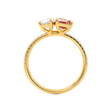 CELESTE - Toi Et Moi Chatham® Champagne Sapphire Emerald & Lab Diamond Pear Cut Ring 18k Yellow Gold