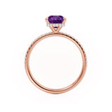 LIVELY - Radiant Alexandrite & Diamond 18k Rose Gold Petite Hidden Halo Pavé Shoulder Set Ring Engagement Ring Lily Arkwright