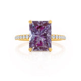 LIVELY - Radiant Alexandrite & Diamond 18k Yellow Gold Petite Hidden Halo Pavé Shoulder Set Ring Engagement Ring Lily Arkwright