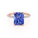 LIVELY - Radiant Blue Sapphire & Diamond 18k Rose Gold Petite Hidden Halo Pavé Shoulder Set Ring Engagement Ring Lily Arkwright