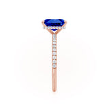 LIVELY - Radiant Blue Sapphire & Diamond 18k Rose Gold Petite Hidden Halo Pavé Shoulder Set Ring Engagement Ring Lily Arkwright