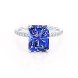 LIVELY - Radiant Blue Sapphire & Diamond Platinum Petite Hidden Halo Pavé Shoulder Set Ring Engagement Ring Lily Arkwright