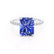 LIVELY - Radiant Blue Sapphire & Diamond 18k White Gold Petite Hidden Halo Pavé Shoulder Set Ring Engagement Ring Lily Arkwright