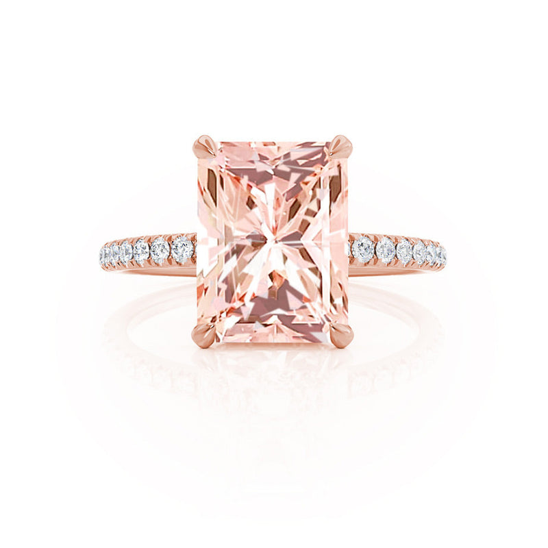 LIVELY - Radiant Champagne Sapphire & Diamond 18k Rose Gold Petite Hidden Halo Pavé Shoulder Set Ring Engagement Ring Lily Arkwright