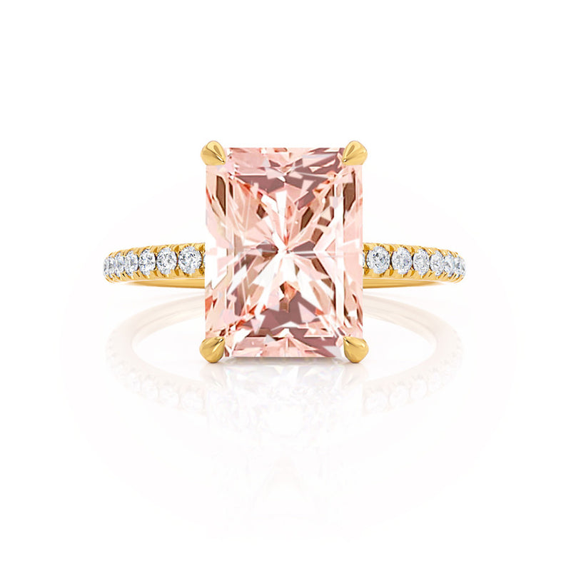LIVELY - Radiant Champagne Sapphire & Diamond 18k Yellow Gold Petite Hidden Halo Pavé Shoulder Set Ring Engagement Ring Lily Arkwright