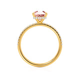 LIVELY - Radiant Champagne Sapphire & Diamond 18k Yellow Gold Petite Hidden Halo Pavé Shoulder Set Ring Engagement Ring Lily Arkwright
