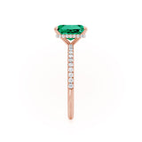LIVELY - Radiant Emerald & Diamond 18k Rose Gold Petite Hidden Halo Pavé Shoulder Set Ring Engagement Ring Lily Arkwright