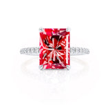 LIVELY - Chatham® Radiant Ruby & Diamond 18k White Gold Petite Hidden Halo Pavé Shoulder Set Ring