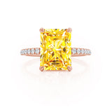 LIVELY - Radiant Yellow Sapphire & Diamond 18k Rose Gold Petite Hidden Halo Pavé Shoulder Set Ring Engagement Ring Lily Arkwright