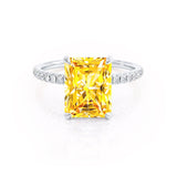 LIVELY - Radiant Yellow Sapphire & Diamond Platinum Petite Hidden Halo Pavé Shoulder Set Ring Engagement Ring Lily Arkwright