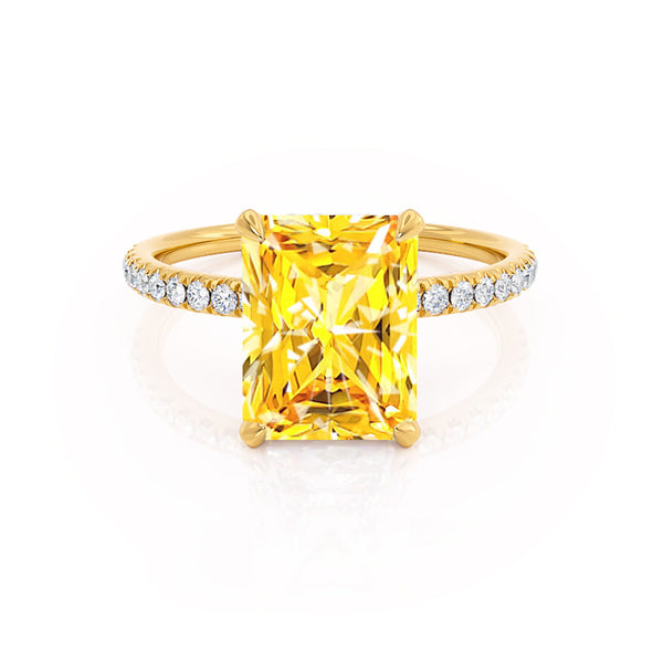 LIVELY - Radiant Yellow Sapphire & Diamond 18k Yellow Gold Petite Hidden Halo Pavé Shoulder Set Ring Engagement Ring Lily Arkwright