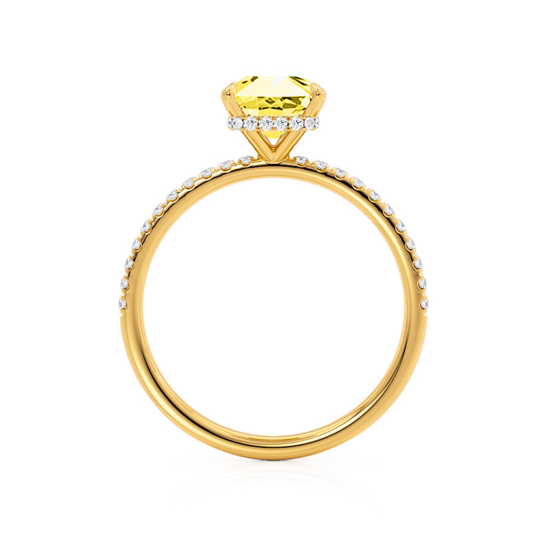 LIVELY - Radiant Yellow Sapphire & Diamond 18k Yellow Gold Petite Hidden Halo Pavé Shoulder Set Ring Engagement Ring Lily Arkwright