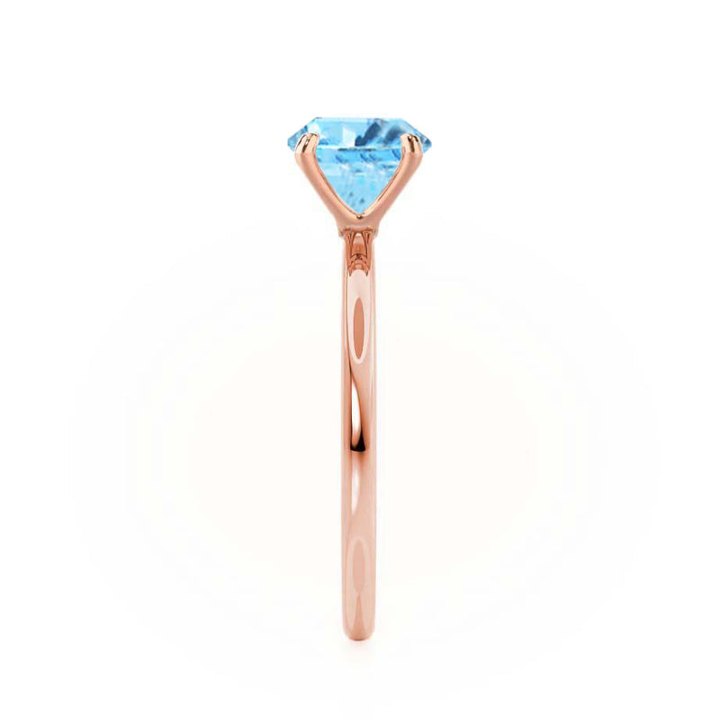 LULU - Elongated Cushion Aqua Spinel 18k Rose Gold Petite Solitaire Ring Engagement Ring Lily Arkwright