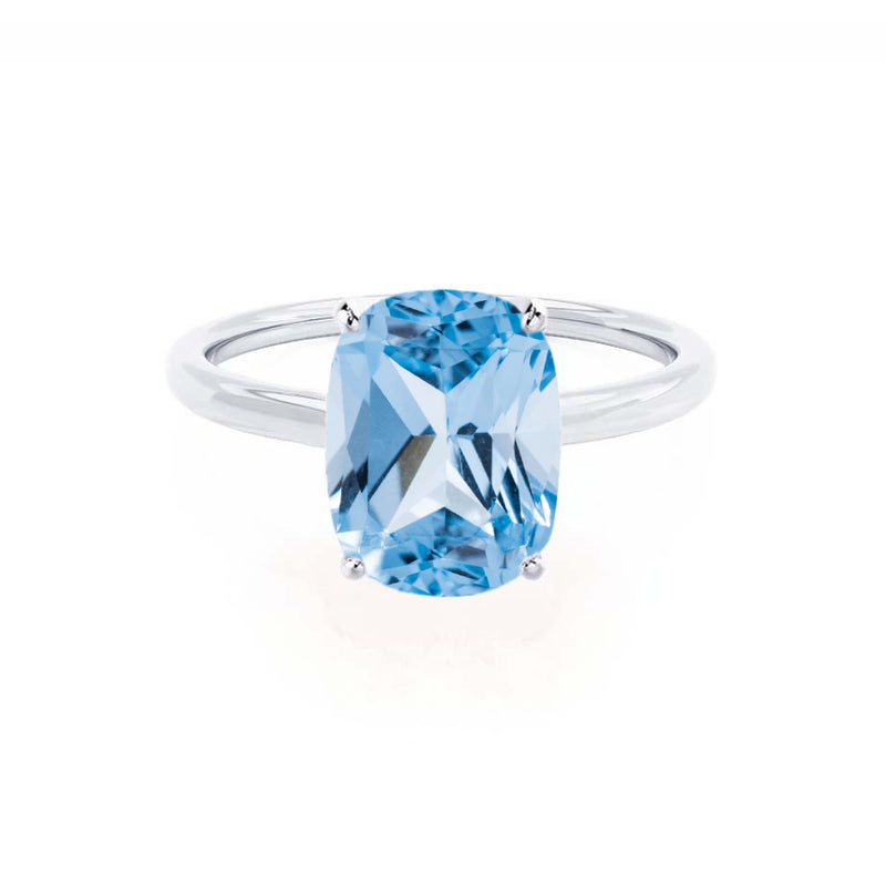 LULU - Elongated Cushion Aqua Spinel 18k White Gold Petite Solitaire Ring Engagement Ring Lily Arkwright