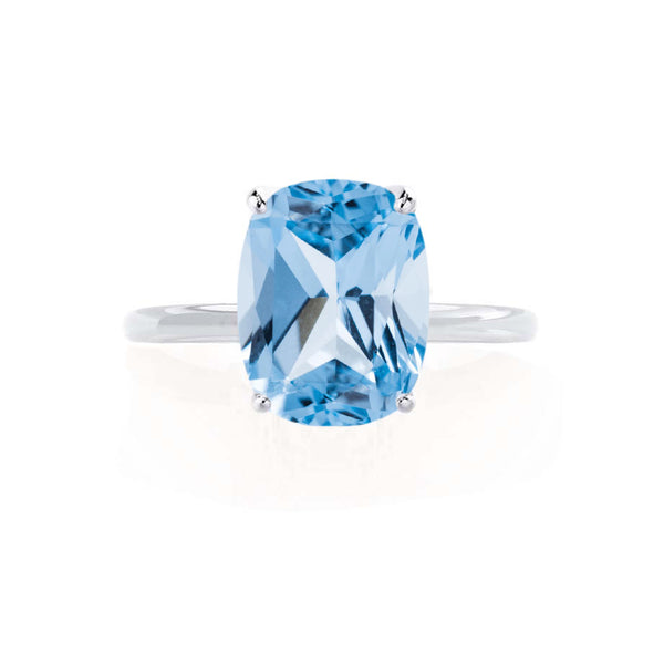 LULU - Elongated Cushion Aqua Spinel 950 Platinum Petite Solitaire Ring Engagement Ring Lily Arkwright