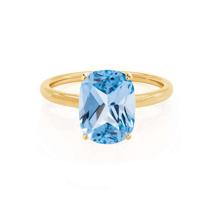 LULU - Elongated Cushion Aquamarine Blue Sapphire 18k Yellow Gold Petite Solitaire Ring