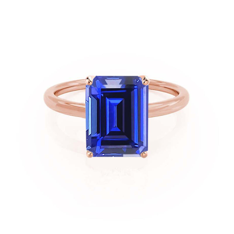 LULU - Emerald Blue Sapphire 18k Rose Gold Petite Solitaire Engagement Ring Lily Arkwright