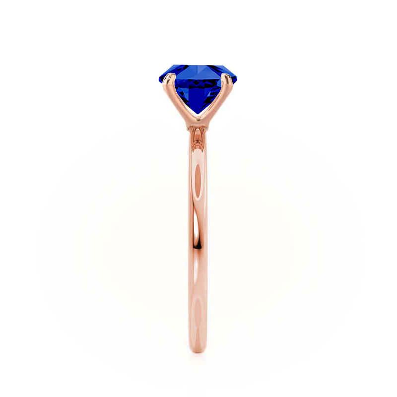 LULU - Emerald Blue Sapphire 18k Rose Gold Petite Solitaire Engagement Ring Lily Arkwright