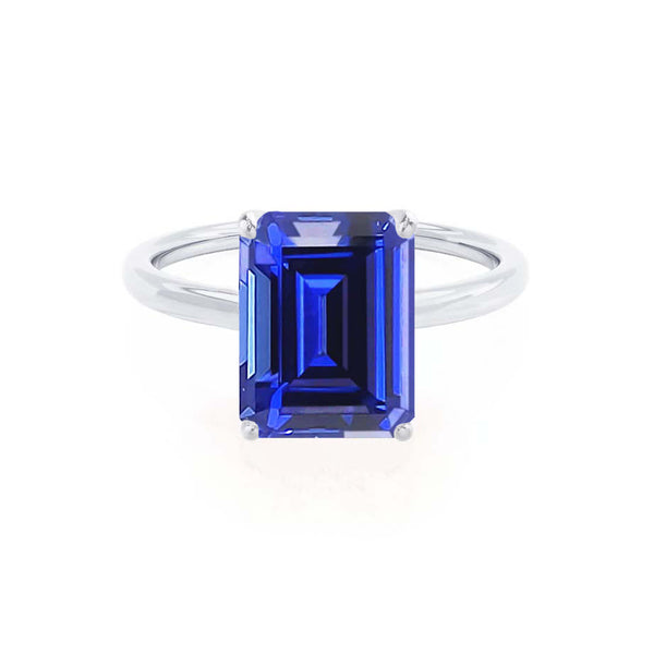 LULU - Emerald Blue Sapphire Platinum 950 Petite Solitaire Engagement Ring Lily Arkwright
