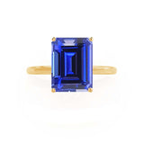 LULU - Emerald Blue Sapphire 18k Yellow Gold Petite Solitaire Engagement Ring Lily Arkwright