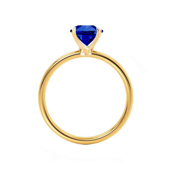 LULU - Emerald Blue Sapphire 18k Yellow Gold Petite Solitaire Engagement Ring Lily Arkwright