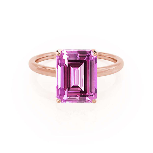 LULU - Emerald Pink Sapphire 18k Rose Gold Petite Solitaire Engagement Ring Lily Arkwright