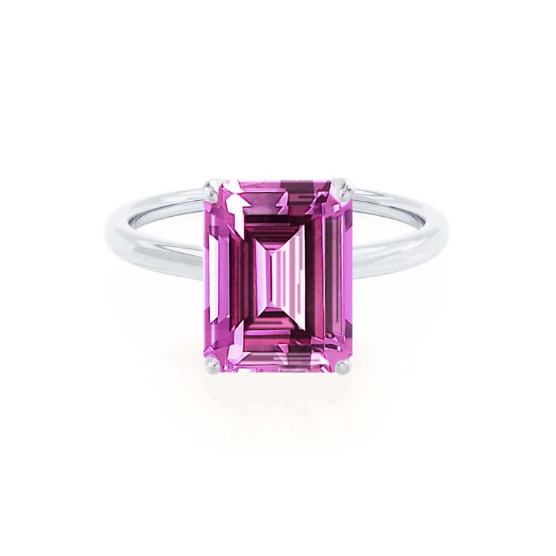 LULU - Emerald Pink Sapphire 18k White Gold Petite Solitaire Engagement Ring Lily Arkwright