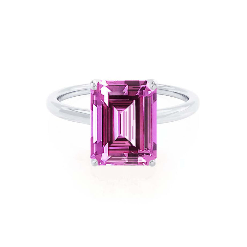 Lulu Emerald Pink Sapphire 18k White Gold Petite Solitaire Ring