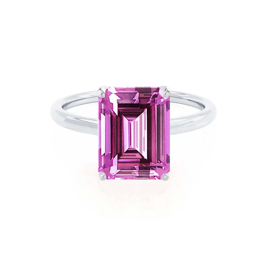 Lulu Emerald Pink Sapphire 18k White Gold Petite Solitaire Ring