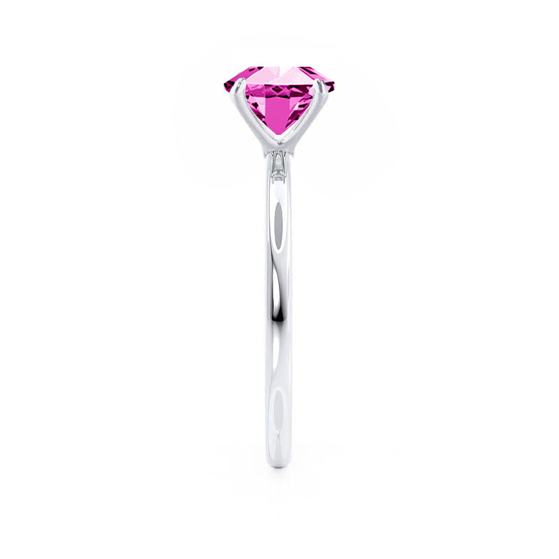 LULU - Emerald Pink Sapphire Platinum 950 Petite Solitaire Engagement Ring Lily Arkwright