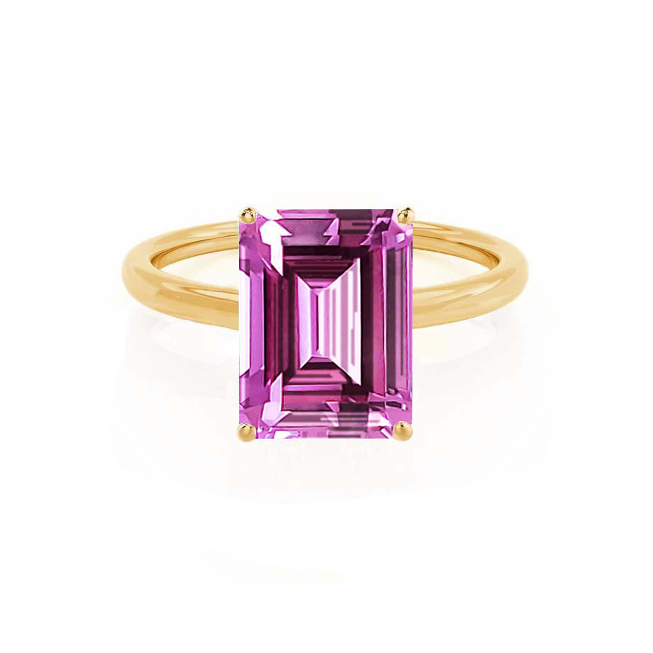 Lulu Emerald Pink Sapphire 18k Yellow Gold Petite Solitaire Ring – Lily ...