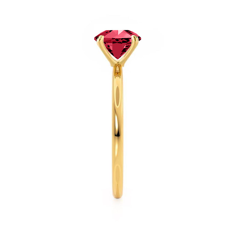 LULU - Emerald Ruby 18k Yellow Gold Petite Solitaire Engagement Ring Lily Arkwright